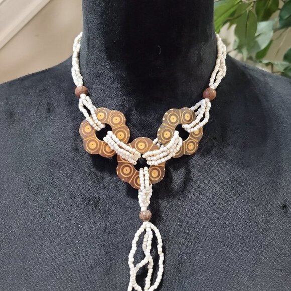 Womens Fashion White Beaded Boho Style Necklace Jewellery with Lobster Clasp - Picture 2 of 5